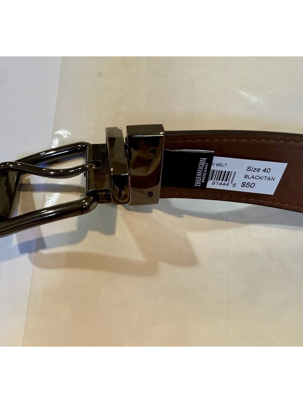 NWOT True Religion Reversible Belt Black Tan Leather Size 40